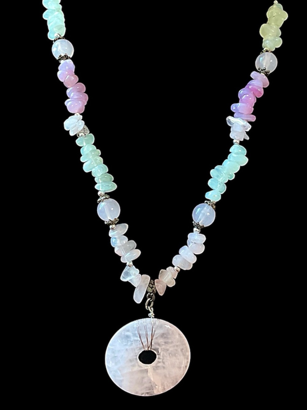 Rose Quartz Gemstone Circle Lavalier Necklace